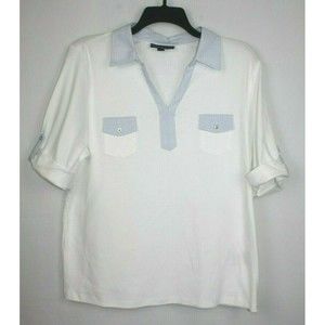 Karen Scott Plus Women's Collared Split Neck Short Sleeve Top Size 2X White